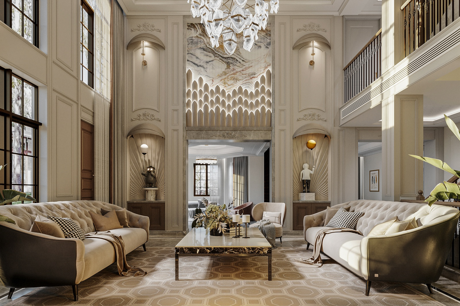 Thiết kế phòng khách tân cổ điển giao thoa nội thất Luxury