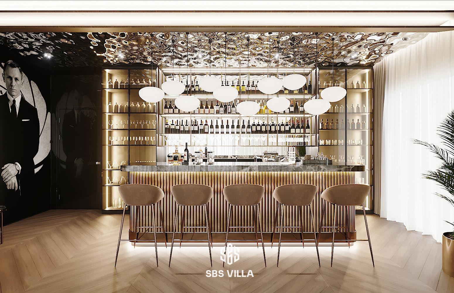 Thiết kế không gian bếp đầy đẳng cấp với đảo bếp tựa như một quầy bar thu nhỏ