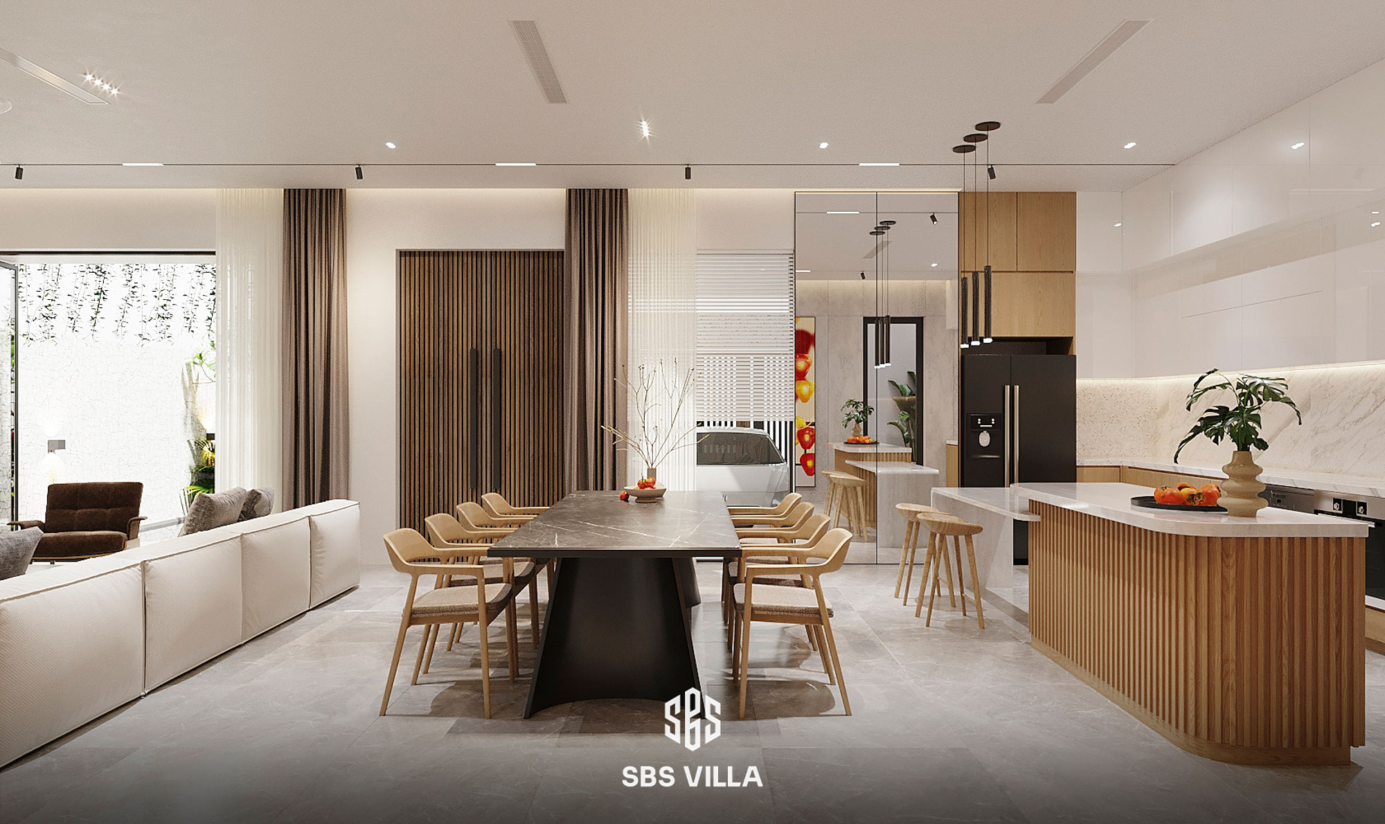 Không gian nội thất sử dụng chất liệu gỗ, tôn lên cảm giác ấm cúng cho không gian