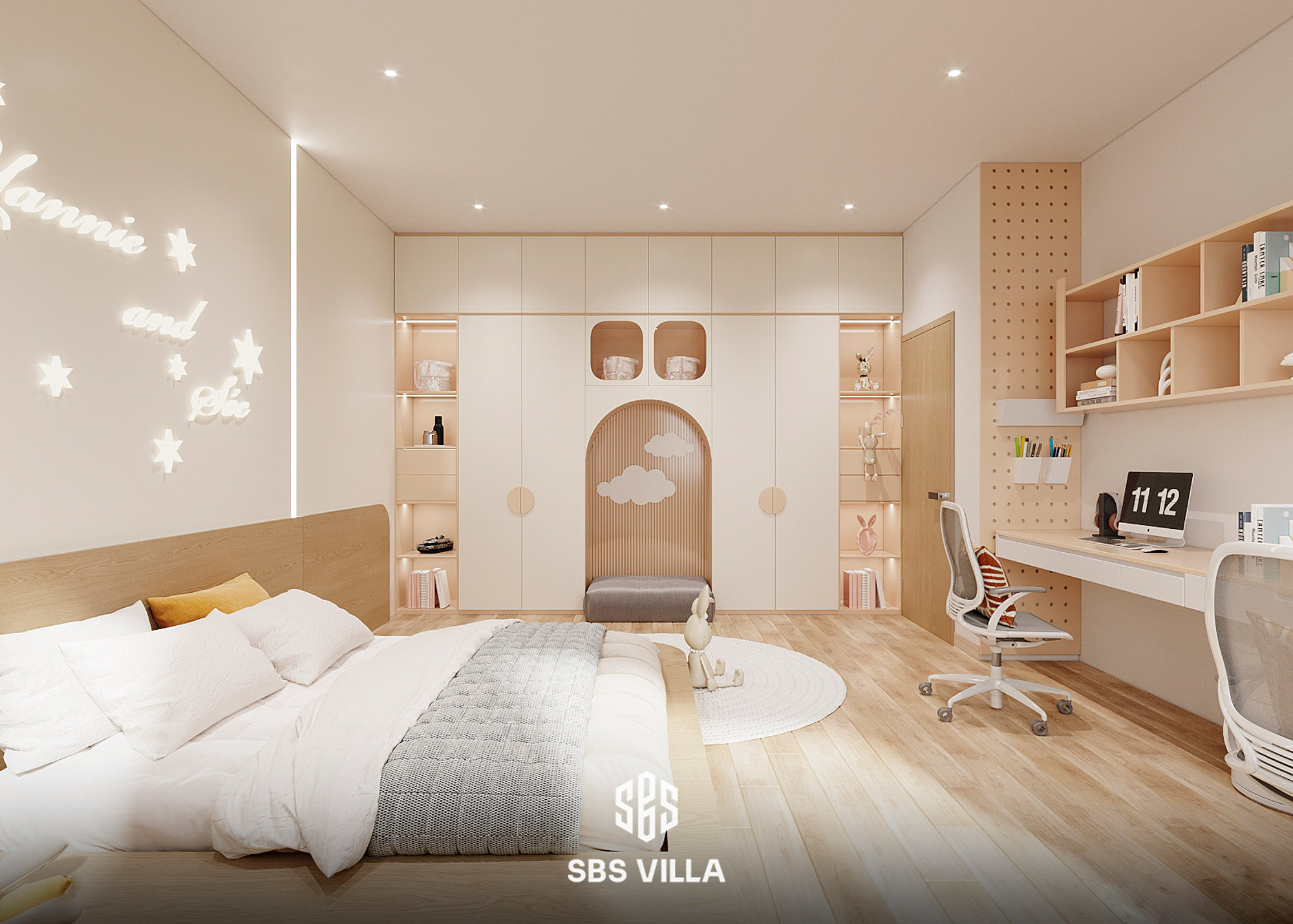 Không gian phòng ngủ dành cho bé mang nét đẹp nhẹ nhàng, tươi sáng và hiện đại