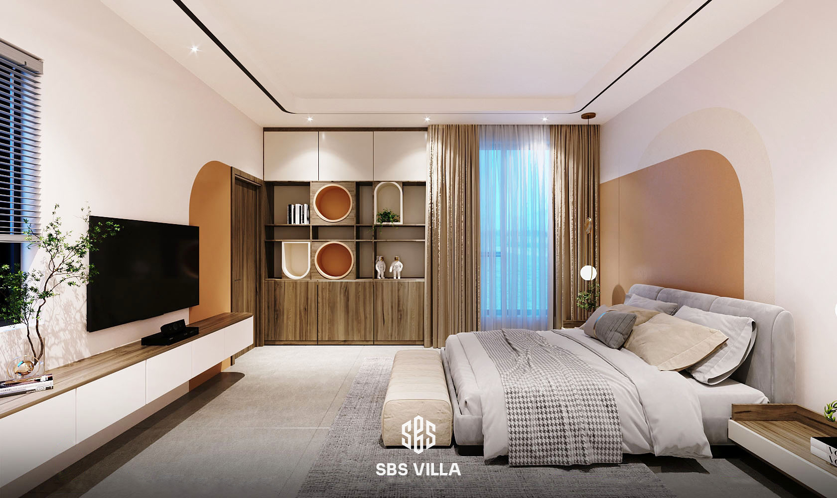 Thiết kế sử dụng sắc cam tạo điểm nhấn nổi bật cho không gian phòng ngủ
