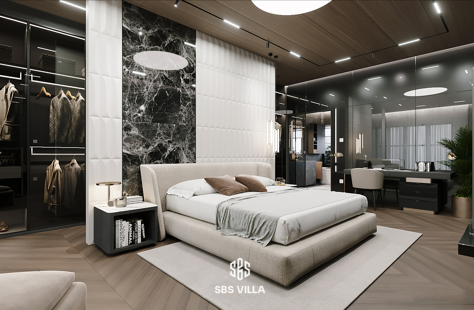 Phòng ngủ master của mẫu biệt thự 3 tầng mang vẻ đẹp hiện đại