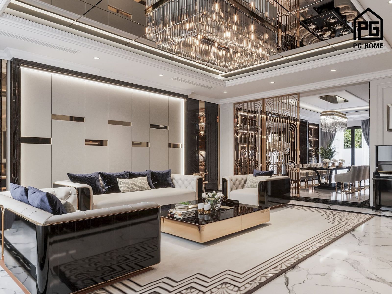 Phong cách nội thất Luxury tân cổ điển nổi bật với các đường nét dứt khoát và nội thất mạ kim sang trọng