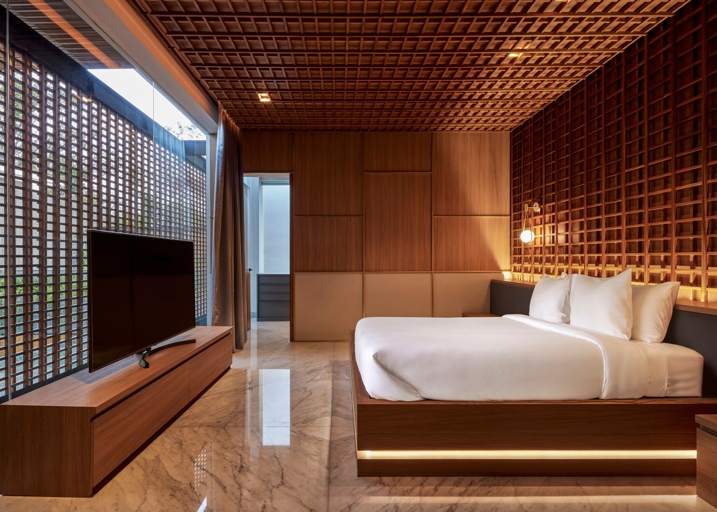 nội thất phòng ngủ hiện đại của kiến trúc và chất liệu